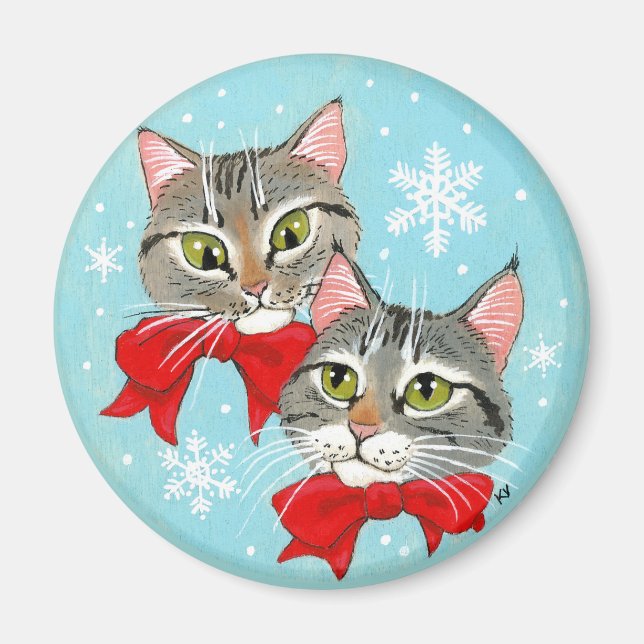 Cute tabby cats, Christmas winter snow Magnet (Front)