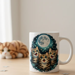 Cute Tabby Cats Moon & Stars Coffee Mug