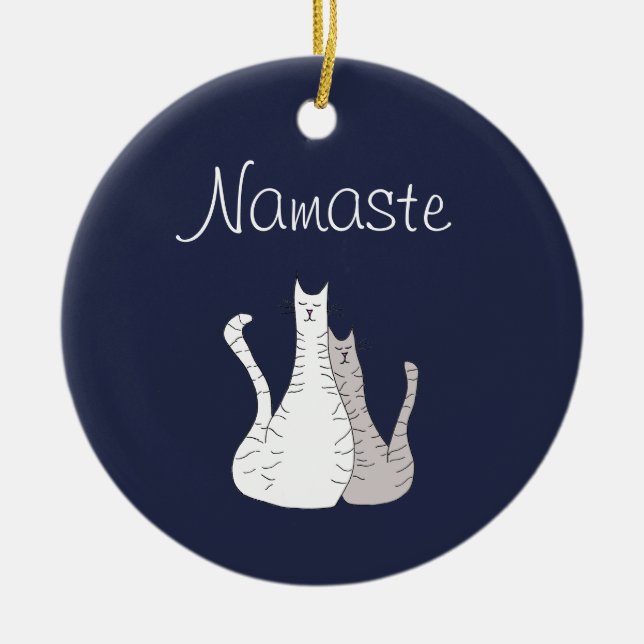 Cute Tabby Cats Namaste Ceramic Ornament (Front)