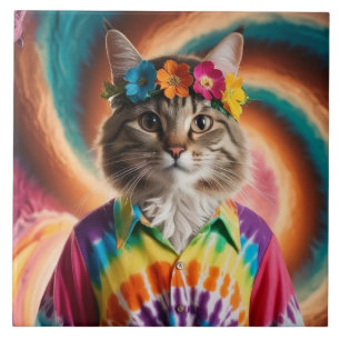 Cute Tabby Flower Child Decorative Tile