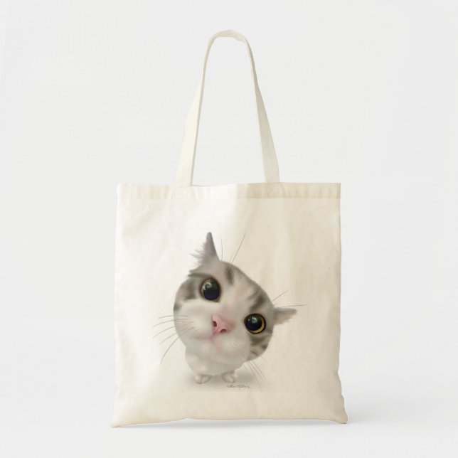 Cute Tabby Kitten Cartoon Tote Bag (Front)