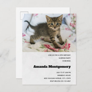 Cute Tabby Kitten Looking Surprised Birthday Invitation Postcard