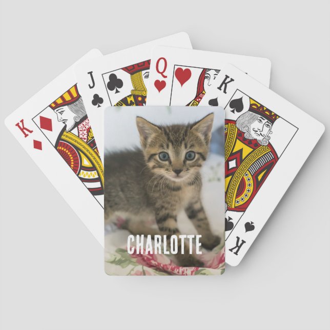 Cute Tabby Kitten Looking Surprised Playing Cards (Back)