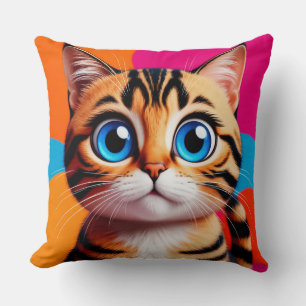 Cute Tabby Kitten Portrait With Big Blue Eyes Cushion
