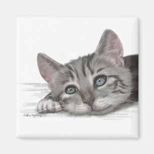 Cute Tabby Kitten Resting Cartoon Magnet
