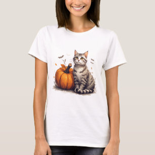 Cute Tabby Kitten With Pumpkin Halloween Fun 🎃 T-Shirt
