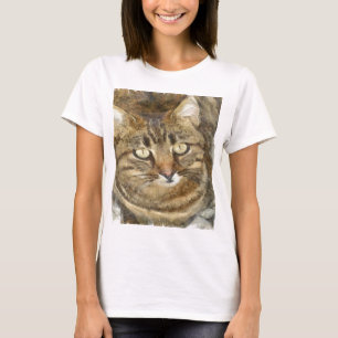 Cute Tabby Looking Up Pencil Sketch T-Shirt