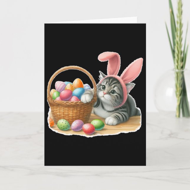 Cute Tabby Striped Grey Grey Kitten Rabbit Ears Ea Card (Front)