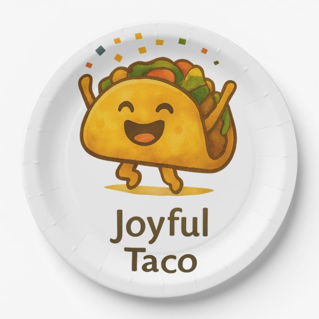 Cute Taco Fiesta Birthday Paper Plates 9" Dinner  (Front)