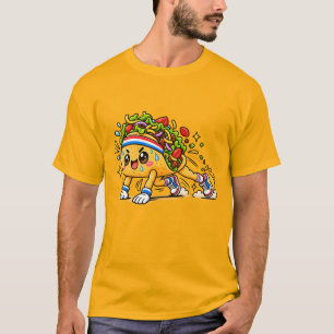 Cute Taco Running Cartoon Fitness Food Mascot T-Shirt