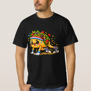 Cute Taco Running Cartoon Fitness Food Mascot T-Shirt