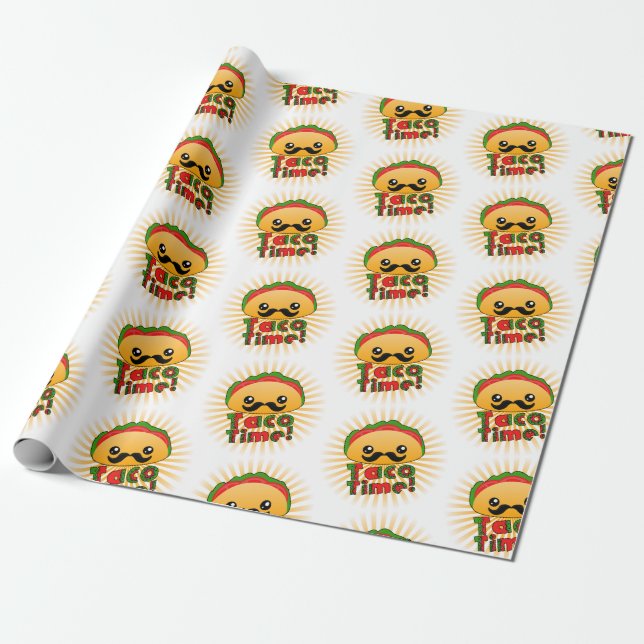 Cute Taco Time Pattern Wrapping Paper (Unrolled)