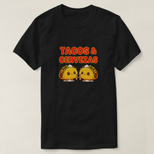 Cute Tacos & Cervezas Fiesta Cartoon Design T-Shirt