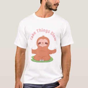 Cute Take Things Slow Sloth On Leaf T-Shirt