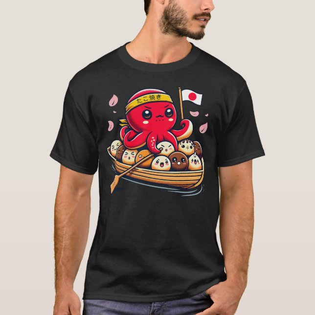 Cute Takoyaki and Octopus Japanese street food T-Shirt (Front)