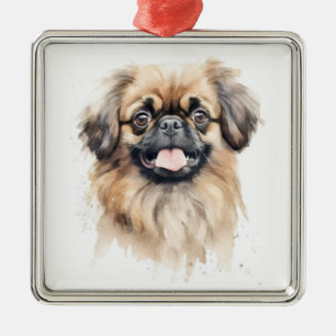 CUTE TAN AND BROWN TIBETAN SPANIEL DOG METAL ORNAMENT