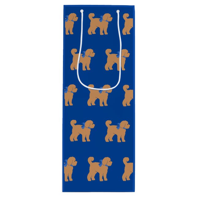 Cute Tan Doodle Dog Blue Wine Gift Bag (Front)