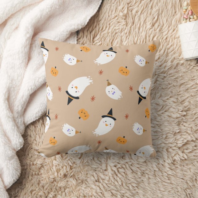 Cute Tan Ghost and Pumpkin Cushion (Blanket)