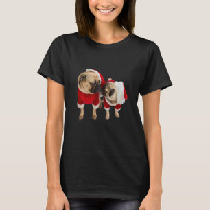 Cute Tan Pug Puppy Father Son Santa Hat Image Chri T-Shirt