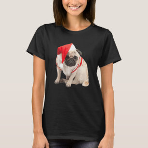 Cute Tan Pug Puppy Santa Hat Image Christmas Dog P T-Shirt
