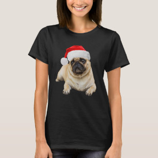 Cute Tan Pug Santa Hat Image Christmas Dog Pug T-Shirt