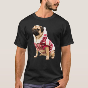 Cute Tan Pug Santa Hat Image Christmas Red Sweater