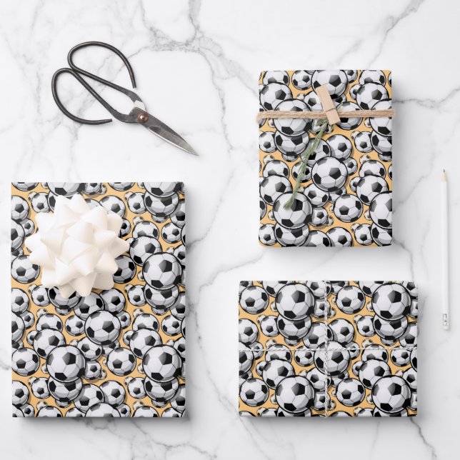 cute tan Soccer ball sports pattern  Wrapping Paper Sheet (Front)