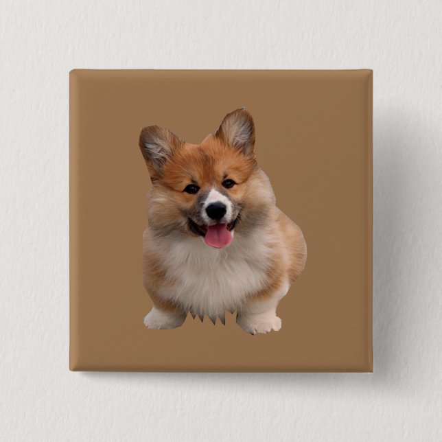Cute Tan Welsh Corgi Square Button (Front)