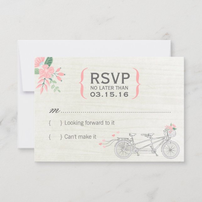 Cute Tandem Bicycle RSVP Cards with flowers (Front)