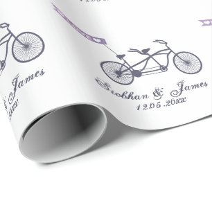Cute Tandem Bike and Love Banner Wedding Wrapping Paper
