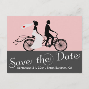 Cute Tandem Bike Bride And Groom Wedding Announcement Postcard