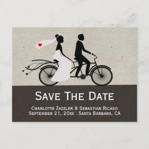Cute Tandem Bike Bride And Groom Wedding Announcement Postcard