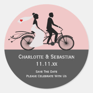 Cute Tandem Bike Bride And Groom Wedding Classic Round Sticker