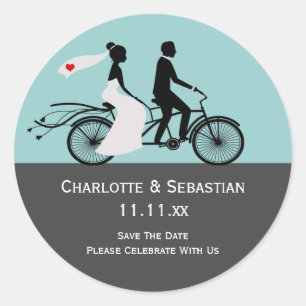 Cute Tandem Bike Bride And Groom Wedding Classic Round Sticker