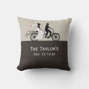 Cute Tandem Bike Bride And Groom Wedding Cushion