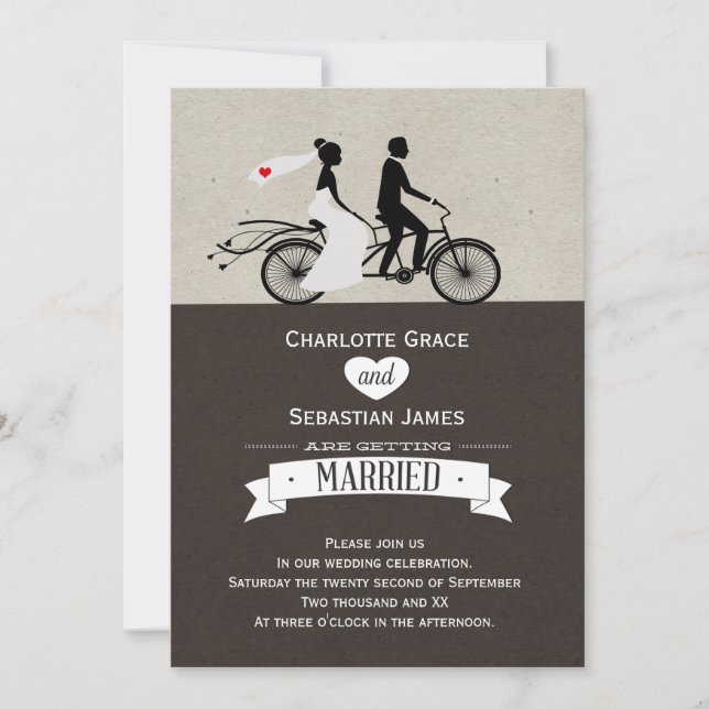 Cute Tandem Bike Bride And Groom Wedding Invitation (Front)