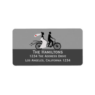 Cute Tandem Bike Bride And Groom Wedding Label