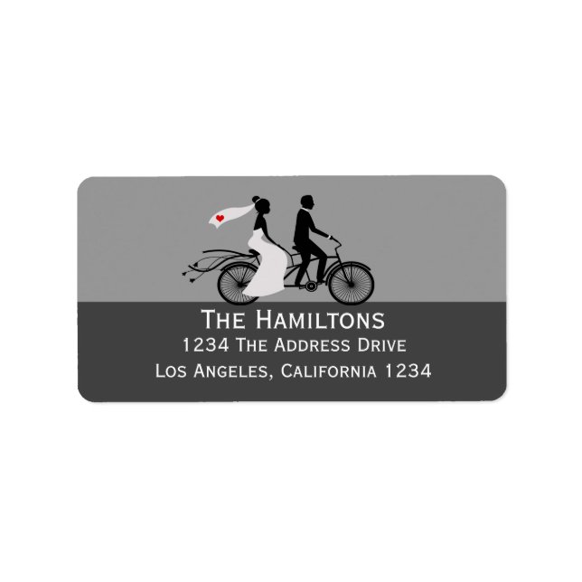 Cute Tandem Bike Bride And Groom Wedding Label (Front)
