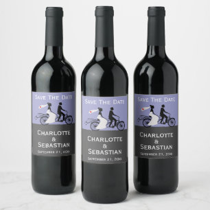 Cute Tandem Bike Bride And Groom Wedding Wine Label