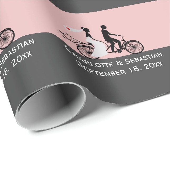 Cute Tandem Bike Bride And Groom Wedding Wrapping Paper (Roll Corner)