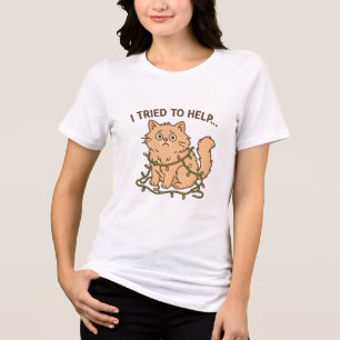 Cute Tangled Christmas Cat – Holiday Humor Tri-Blend Shirt