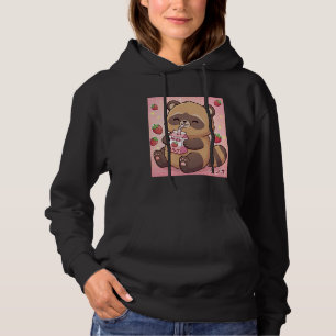 Cute Tanuki Strawberry Milk Retro Japanese Kawaii Hoodie