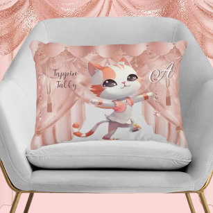 Cute Tap Dancing Tabby Cat Custom Monogram   Decorative Cushion