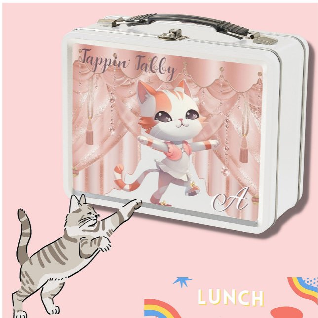 Cute Tap Dancing Tabby Cat Custom Monogram   Metal Lunch Box (Creator Uploaded)
