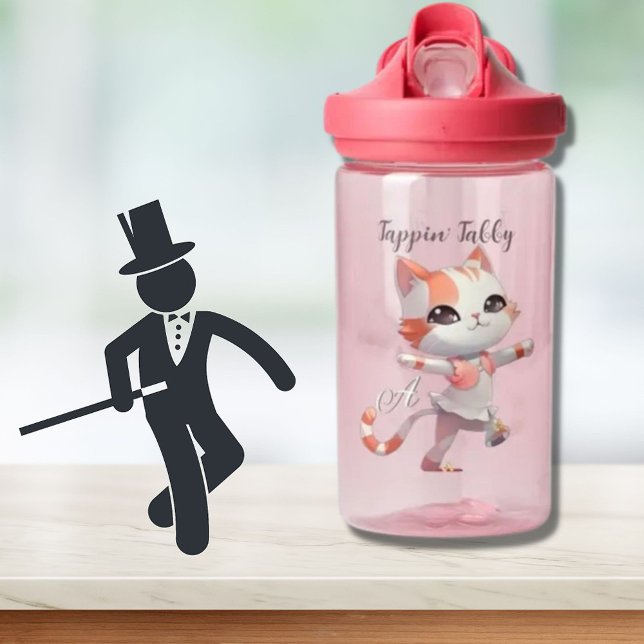 Cute Tap Dancing Tabby Cat Custom Monogram     Water Bottle (Creator Uploaded)
