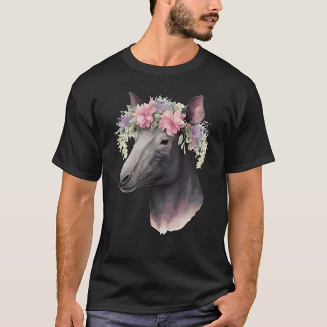 Cute Tapir Flower Crown Floral Animal T-Shirt (Front)