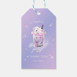 Cute Taro Boba Tea Girl Birthday Party Favour Tag