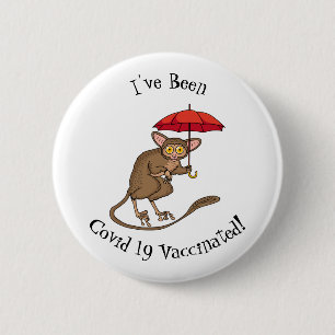 Cute Tarsier with umbrella cartoon illustration 6 Cm Round Badge