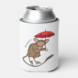 Cute Tarsier with umbrella cartoon illustration Can Cooler