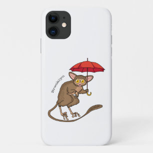 Cute Tarsier with umbrella cartoon illustration iPhone 11 Case